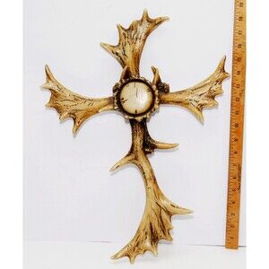Rustic Western Stag Deer Bone Antlers Burr Center Resin Wall Cross Cabin Decor